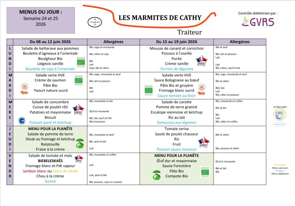 menu semaines 24 et 25
